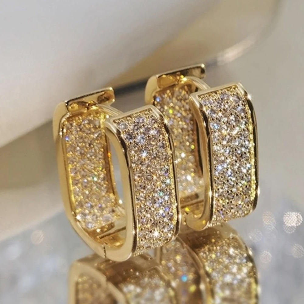 ✨ Rectangle Gold Crystal Hoop Earrings